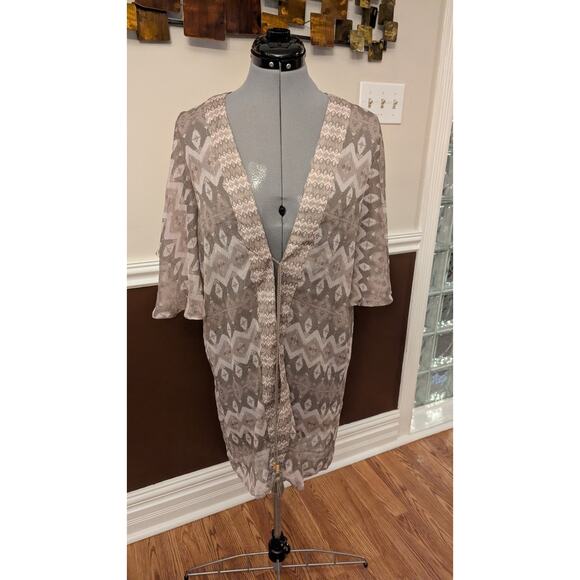 Steve Madden ESF-12268 Women's Tie Front Crinckle Chiffon Kimono, Clay, ONE Size - Picture 2 of 7